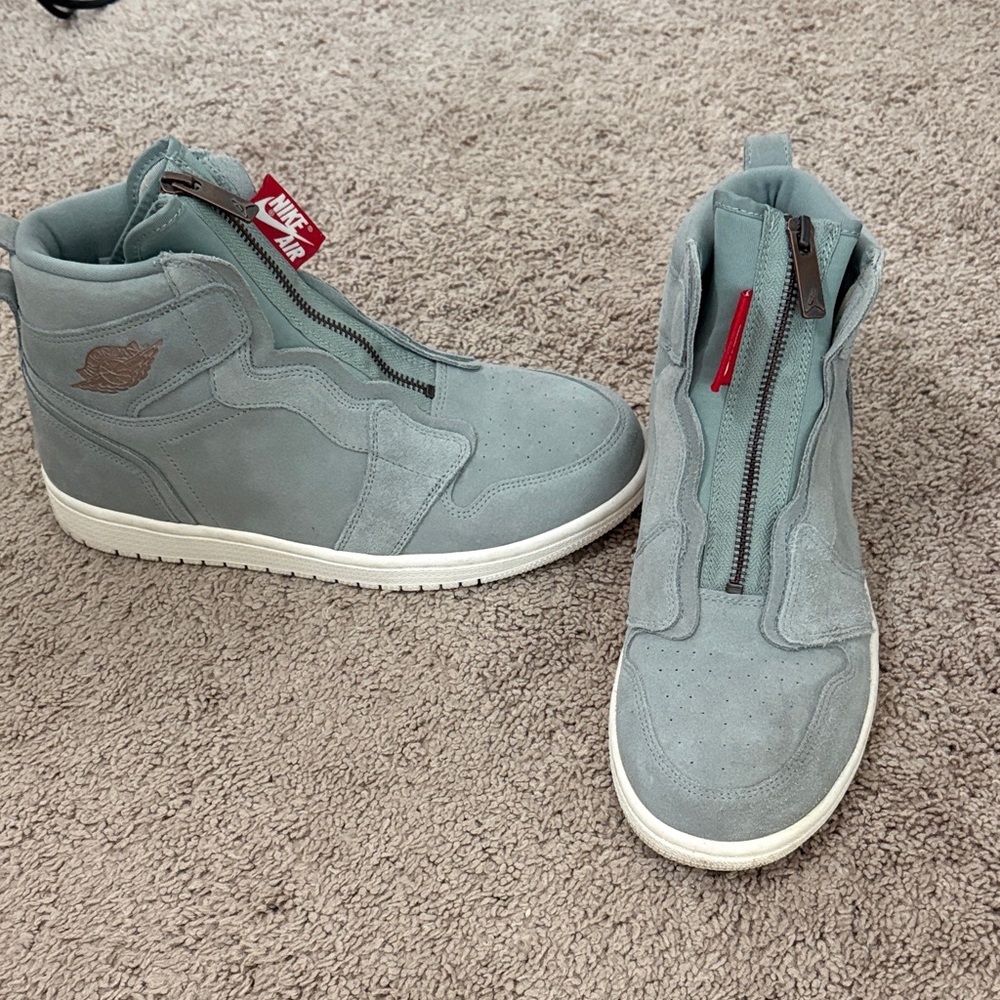 Nike High-Top Zip Sneakers in Dusty Teal with Red Accents